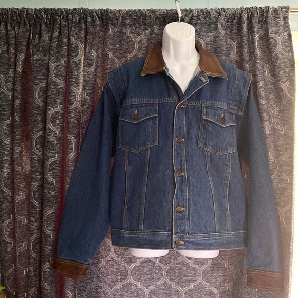 Vintage Valvoline performance team mens large jean jacket with leather collar - Picture 2 of 7